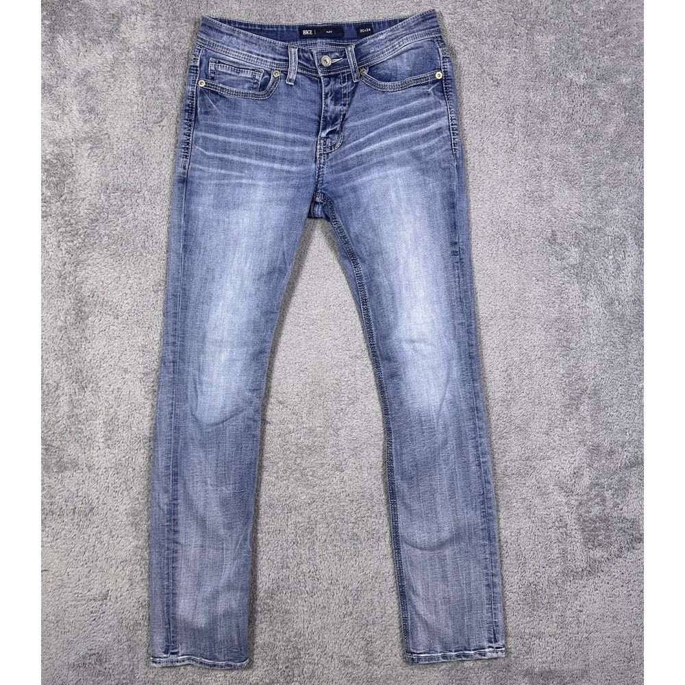 BKE Alec Jeans Mens 30x34 Straight Stretch‎ Whisker Light Wash Stretch Cowboy